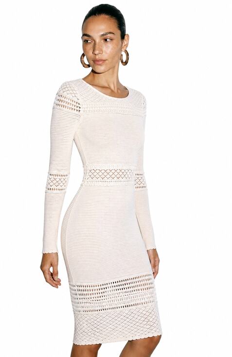 Torn by Ronny Kobo Dresses & Skirts - TORN BY RONNY KOBO White Crochet Long Sleeve Midi Dress Small EUC